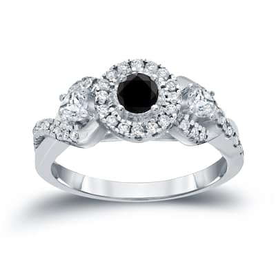 14k Gold 3/5ct TDW Black Diamond with Halo Engagement Ring (H-I, I1-I2)