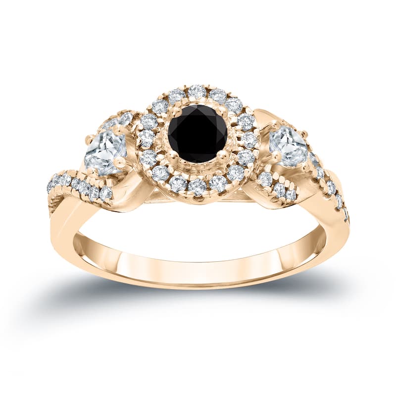 14k Gold 3/5ct TDW Black Diamond with Halo Engagement Ring (H-I, I1-I2)