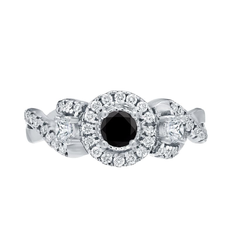 14k Gold 3/5ct TDW Black Diamond with Halo Engagement Ring (H-I, I1-I2)