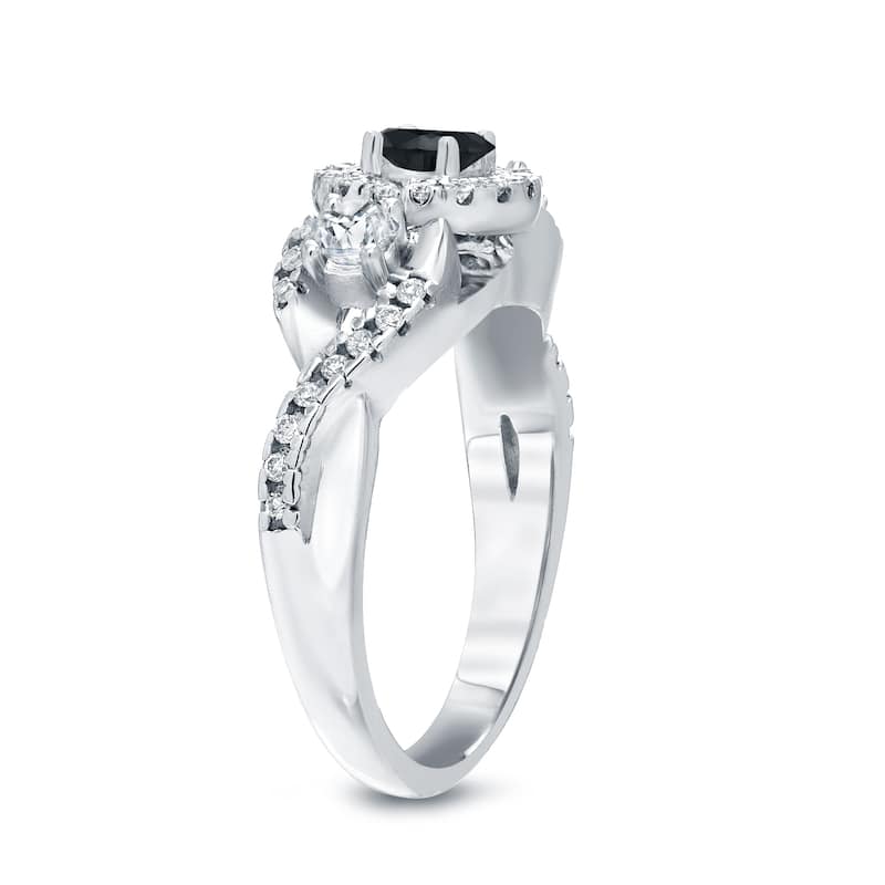 14k Gold 3/5ct TDW Black Diamond with Halo Engagement Ring (H-I, I1-I2)