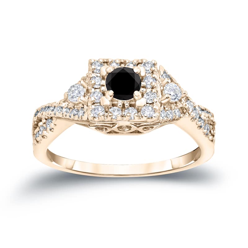 Auriya 14k Gold 3/5ctw Halo Black Diamond Engagement Ring (H-I, I1-I2)