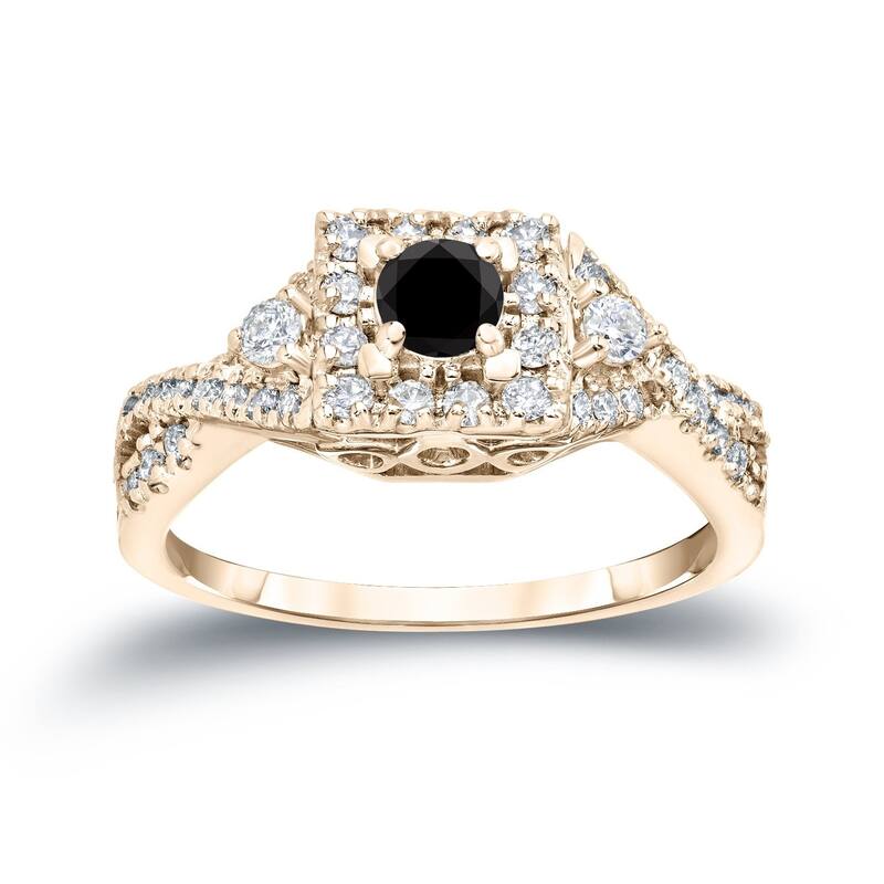 Auriya 14k Gold 3/5ctw Halo Black Diamond Engagement Ring (H-I, I1-I2) - 4 - Yellow