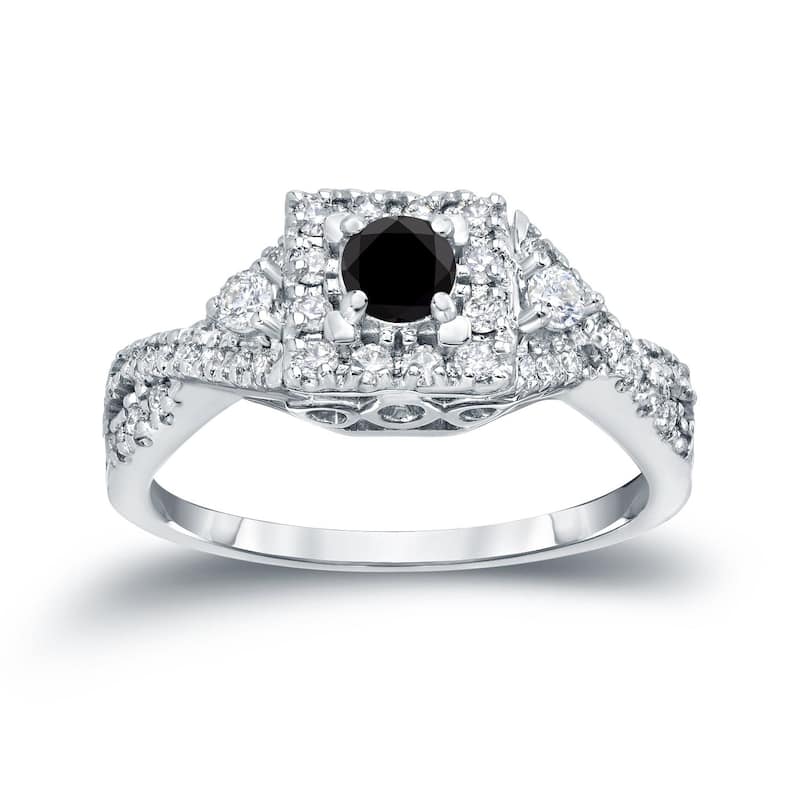 Auriya 14k Gold 3/5ctw Halo Black Diamond Engagement Ring (H-I, I1-I2) - 4 - White
