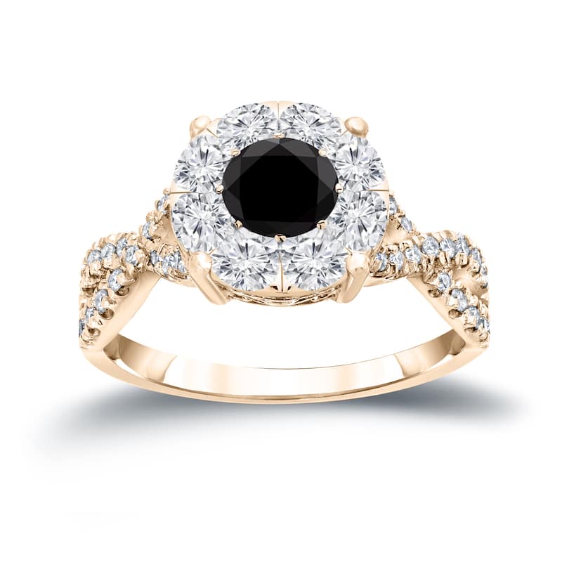 Auriya 1 carat TW Infinity Black Diamond Halo Engagement Ring 14k Gold