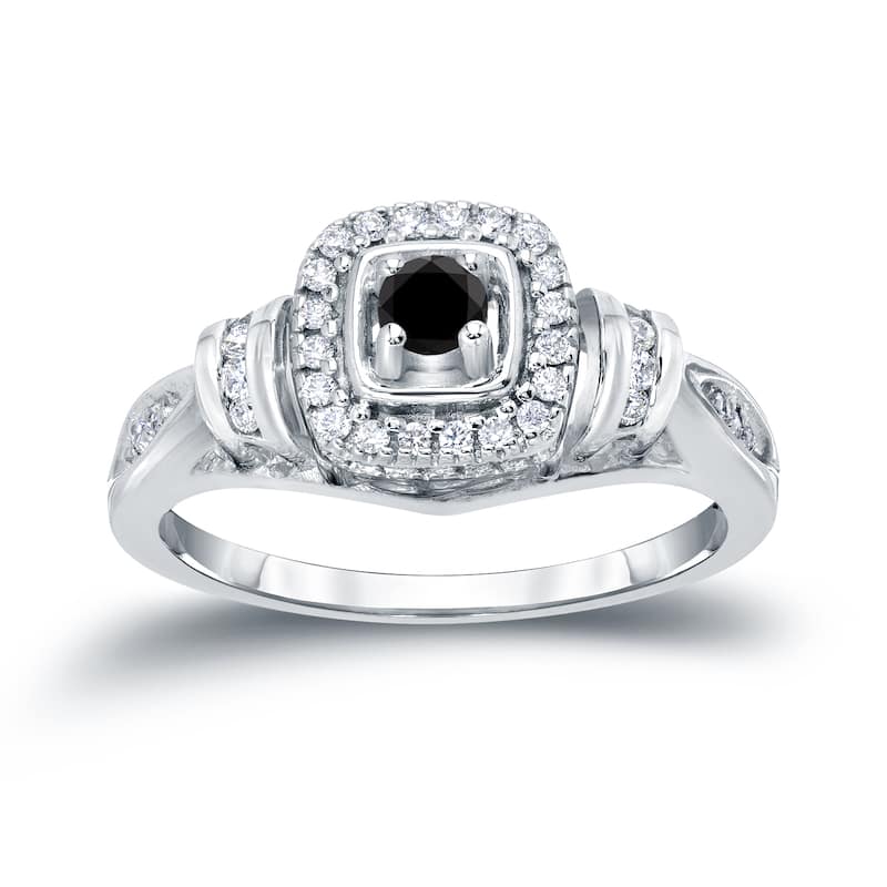 14k Gold 2/5ct TDW Black Diamond with Halo Engagement Ring