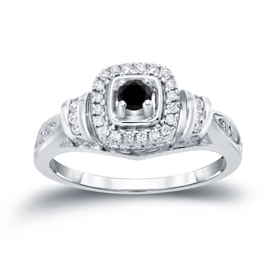 14k Gold 2/5ct TDW Black Diamond with Halo Engagement Ring