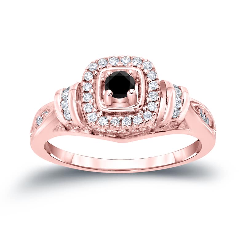 14k Gold 2/5ct TDW Black Diamond with Halo Engagement Ring