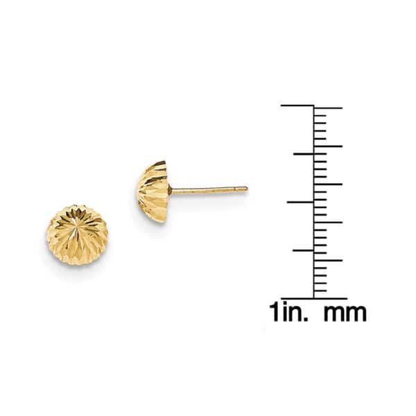 14k Yellow Gold Diamond-Cut Round Button Post Earring Push Back Clasp 10mm 
