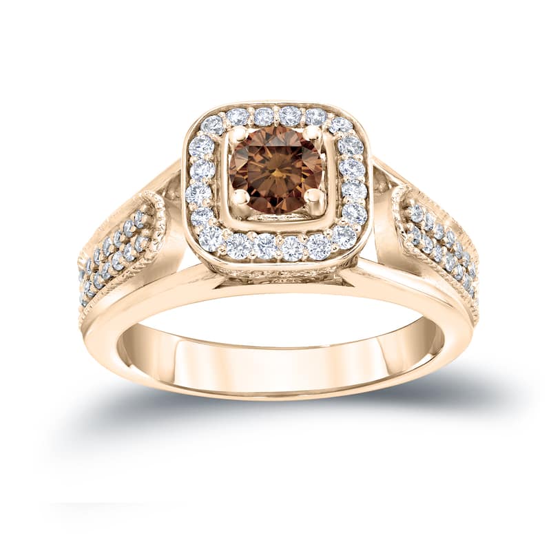 Auriya Modern 1/2ct TDW Brown Diamond Halo Engagement Ring 14k Gold