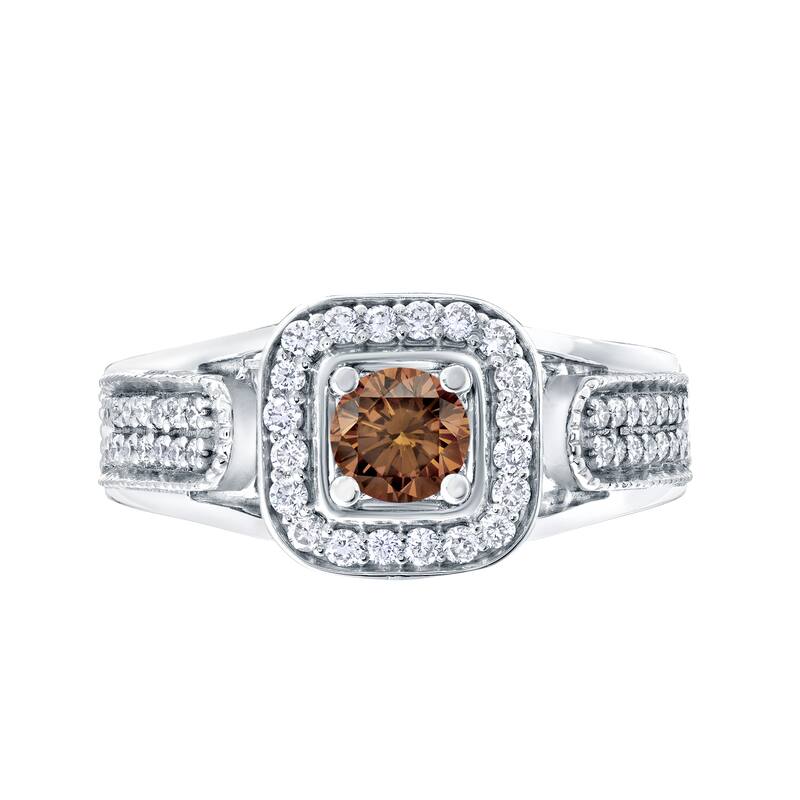 Auriya Modern 1/2ct TDW Brown Diamond Halo Engagement Ring 14k Gold
