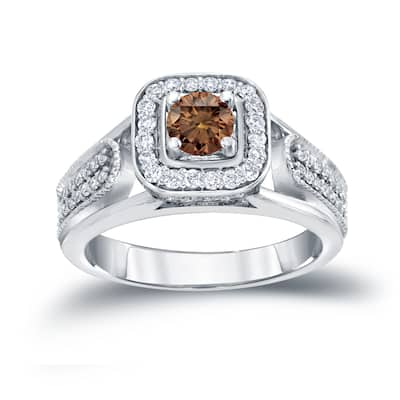 Auriya Modern 1/2ct TDW Brown Diamond Halo Engagement Ring 14k Gold
