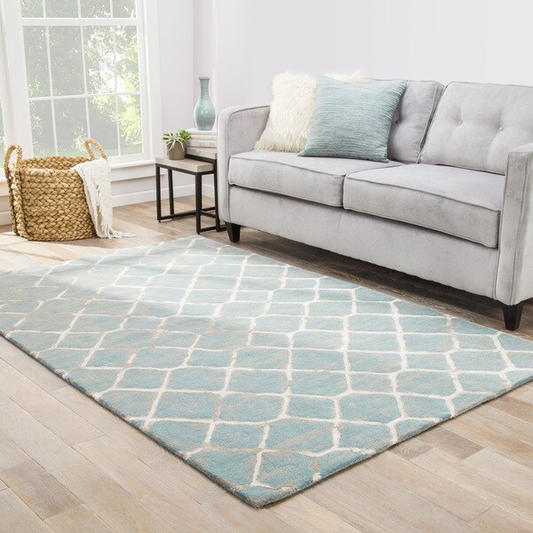 Lubec Handmade Trellis Blue/ Cream Area Rug (9' X 12') - 8'10" x 11'9"
