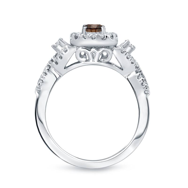 14k Gold 3/4ct TDW Braided Infinity-Inspired Brown Diamond Halo Engagement Ring Set by Auriya