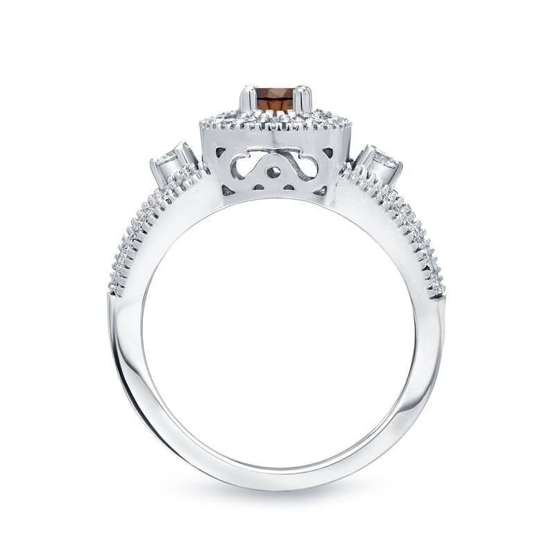 Auriya Unique 3-stone Brown Diamond Halo Engagement Ring 3/5ct TDW 14k Gold