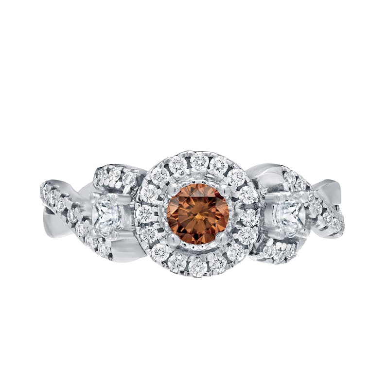 Auriya Unique 3-stone Brown Diamond Halo Engagement Ring 3/5ct TDW 14k Gold