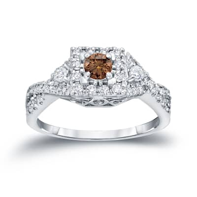 Auriya Vintage 4/6ct TW Brown Diamond Halo Engagement Ring 14K Gold