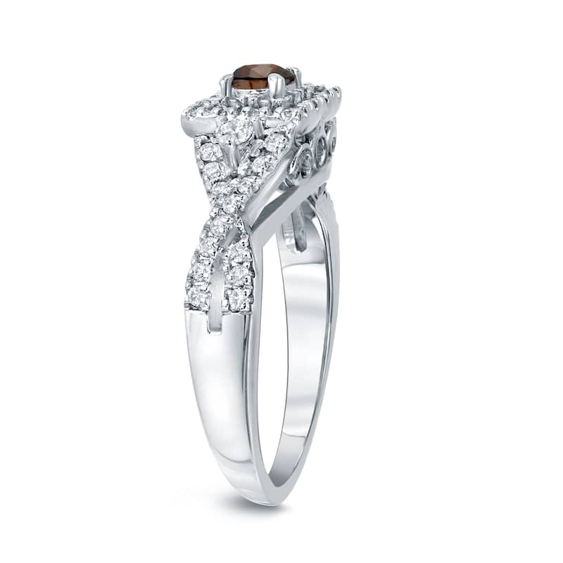 Auriya Vintage 4/6ct TW Brown Diamond Halo Engagement Ring 14K Gold