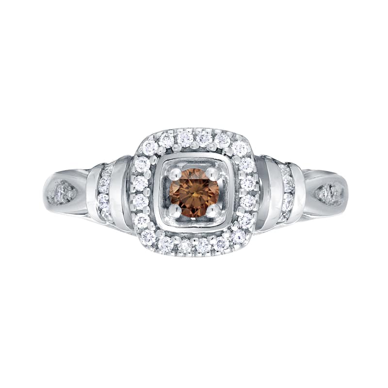 Auriya Modern Round 2/5ct TW Brown Diamond Halo Engagement Ring 14k Gold