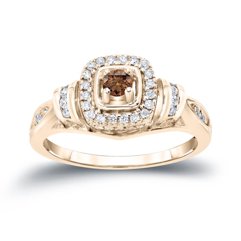 Auriya Modern Round 2/5ct TW Brown Diamond Halo Engagement Ring 14k Gold