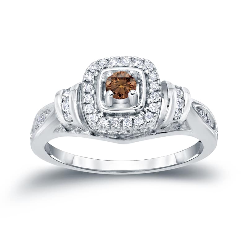 Auriya Modern Round 2/5ct TW Brown Diamond Halo Engagement Ring 14k Gold