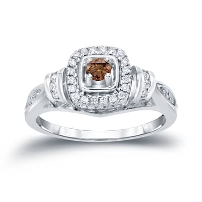 Auriya Modern Round 2/5ct TW Brown Diamond Halo Engagement Ring 14k Gold