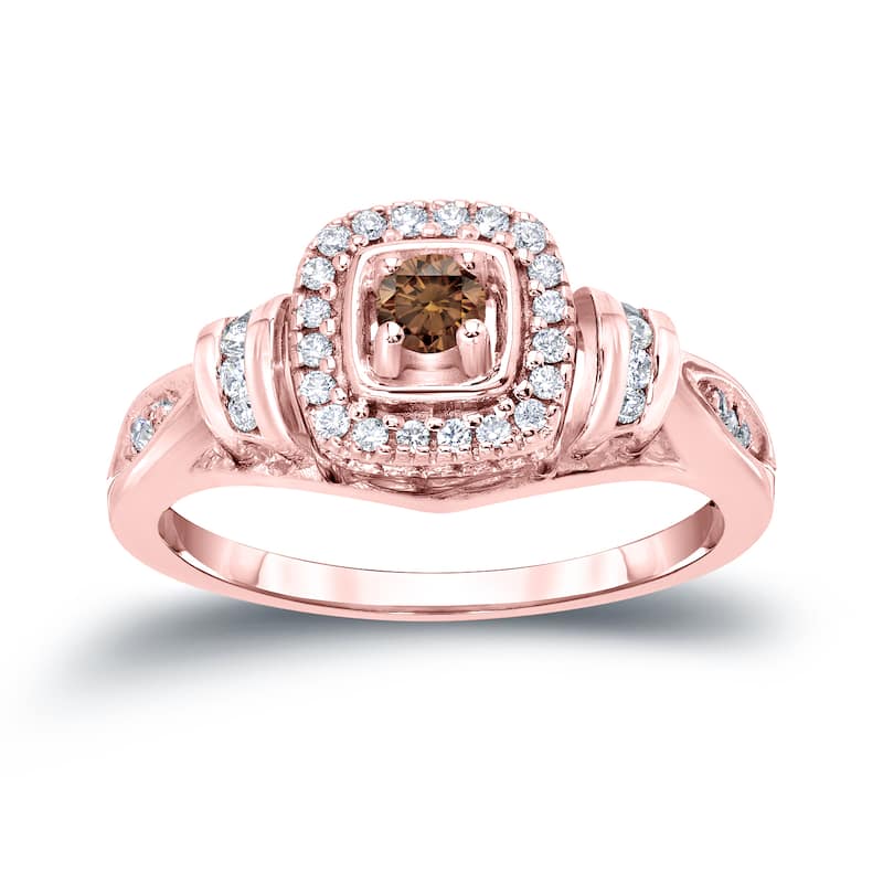 Auriya Modern Round 2/5ct TW Brown Diamond Halo Engagement Ring 14k Gold