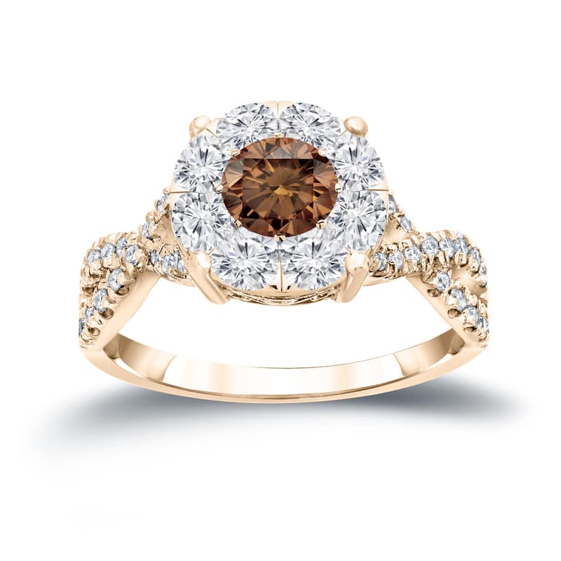 Auriya 1 carat TW Infinity Brown Diamond Halo Engagement Ring 14k Gold