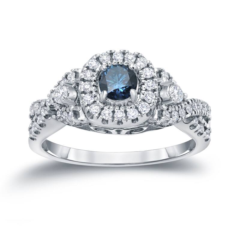 Auriya 14k Gold Round 5/8ctw Infinity Halo Blue Diamond Engagement Ring
