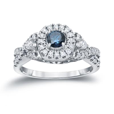 Auriya 14k Gold Round 5/8ctw Infinity Halo Blue Diamond Engagement Ring