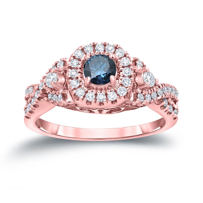 Auriya 14k Gold Round 5/8ctw Infinity Halo Blue Diamond Engagement Ring