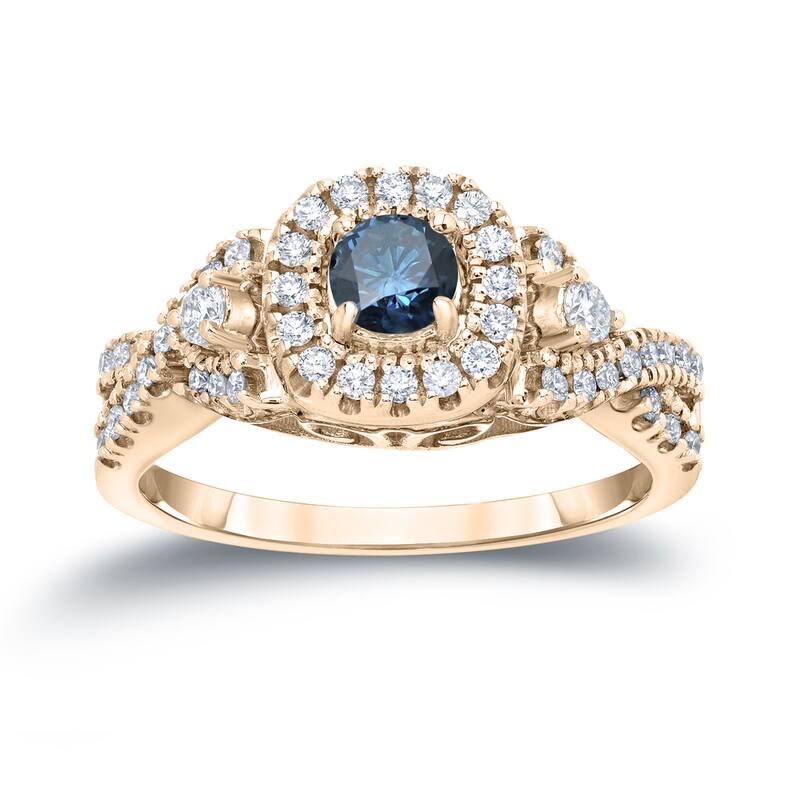 Auriya 14k Gold Round 5/8ctw Infinity Halo Blue Diamond Engagement Ring