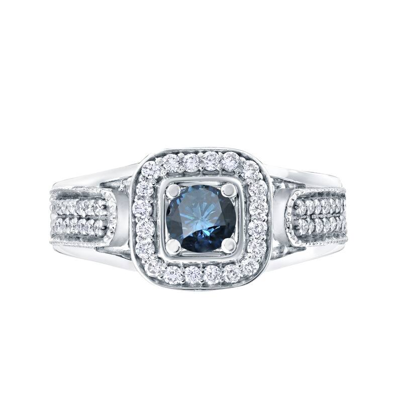 Auriya Modern 1/2ct TDW Blue Diamond Halo Engagement Ring 14k Gold (H-I, I1-I2)