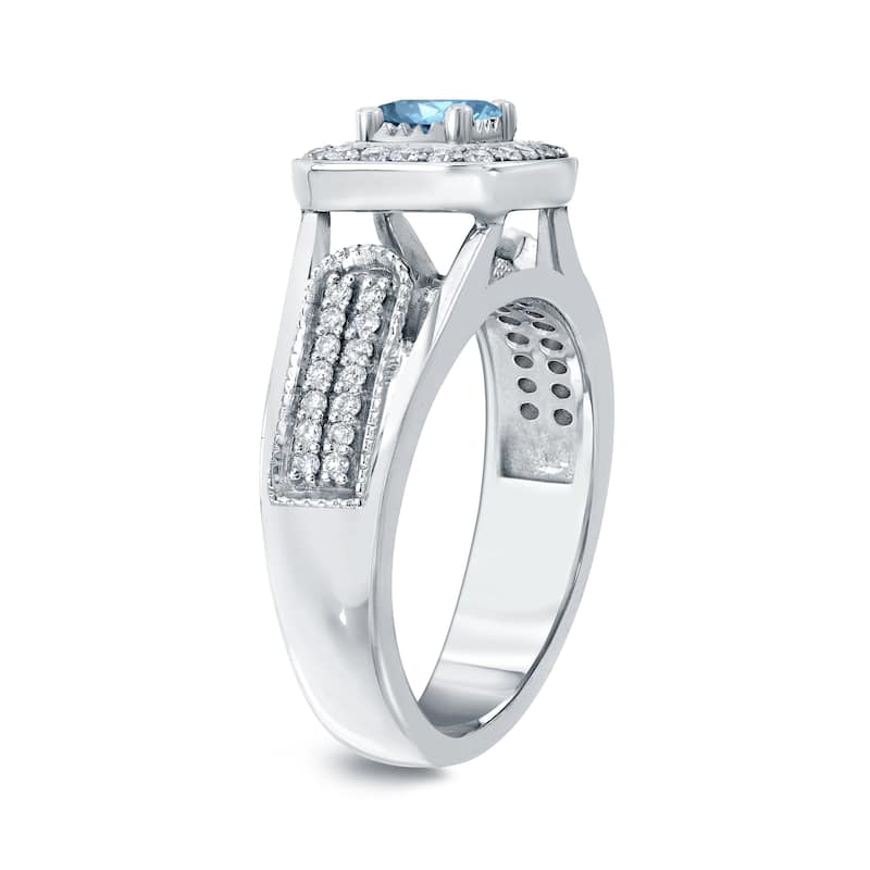 Auriya Modern 1/2ct TDW Blue Diamond Halo Engagement Ring 14k Gold (H-I, I1-I2)
