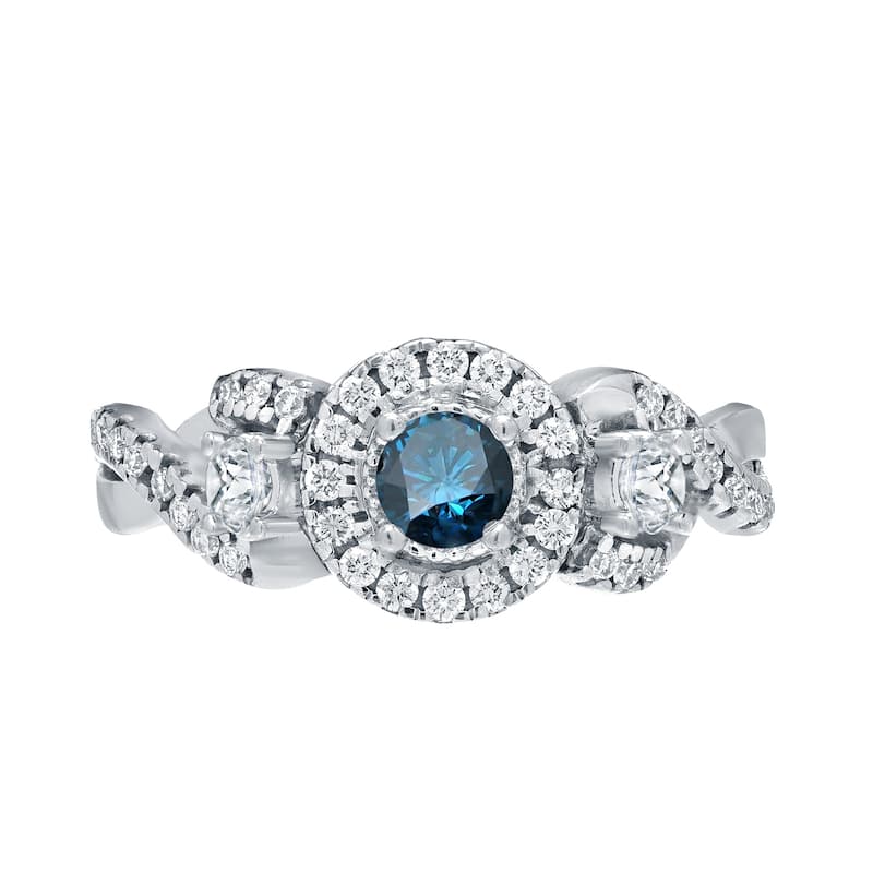 Auriya Unique 3-stone Blue Diamond Halo Engagement Ring 3/5ct TDW 14k Gold
