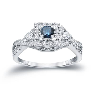 Auriya Vintage 4/6ct TW Blue Diamond Halo Engagement Ring 14K Gold