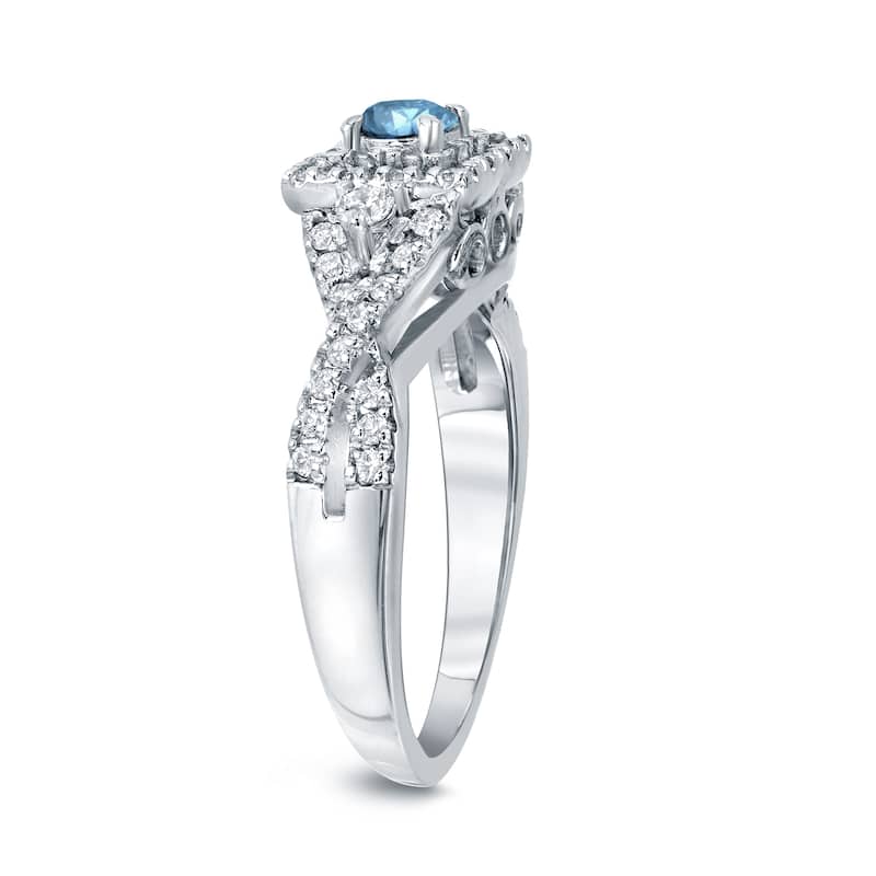 Auriya Vintage 4/6ct TW Blue Diamond Halo Engagement Ring 14K Gold