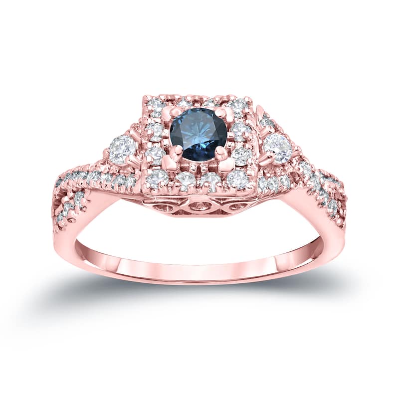 Auriya Vintage 4/6ct TW Blue Diamond Halo Engagement Ring 14K Gold