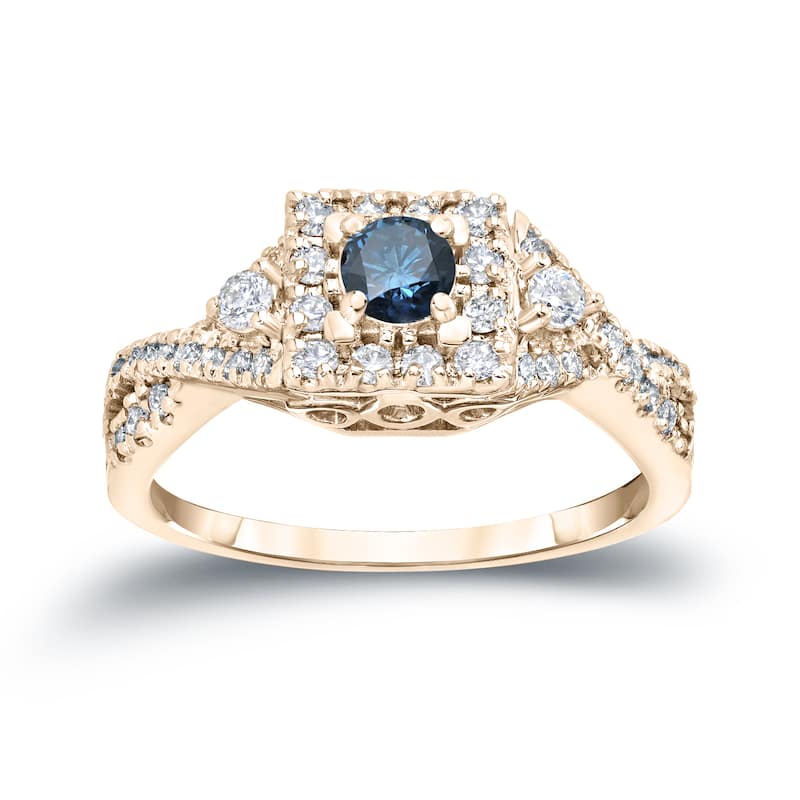 Auriya Vintage 4/6ct TW Blue Diamond Halo Engagement Ring 14K Gold