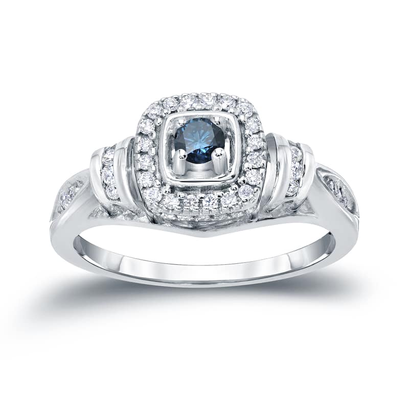 Auriya Modern Round 2/5ct TW Blue Diamond Halo Engagement Ring 14k Gold