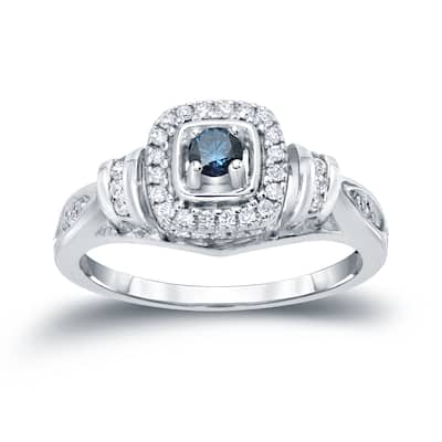 Auriya Modern Round 2/5ct TW Blue Diamond Halo Engagement Ring 14k Gold
