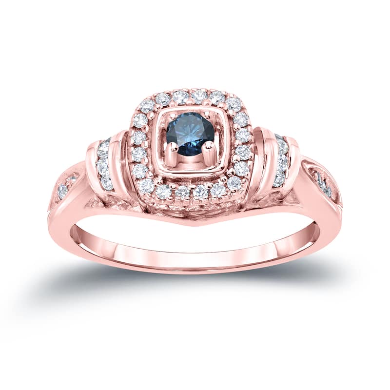 Auriya Modern Round 2/5ct TW Blue Diamond Halo Engagement Ring 14k Gold