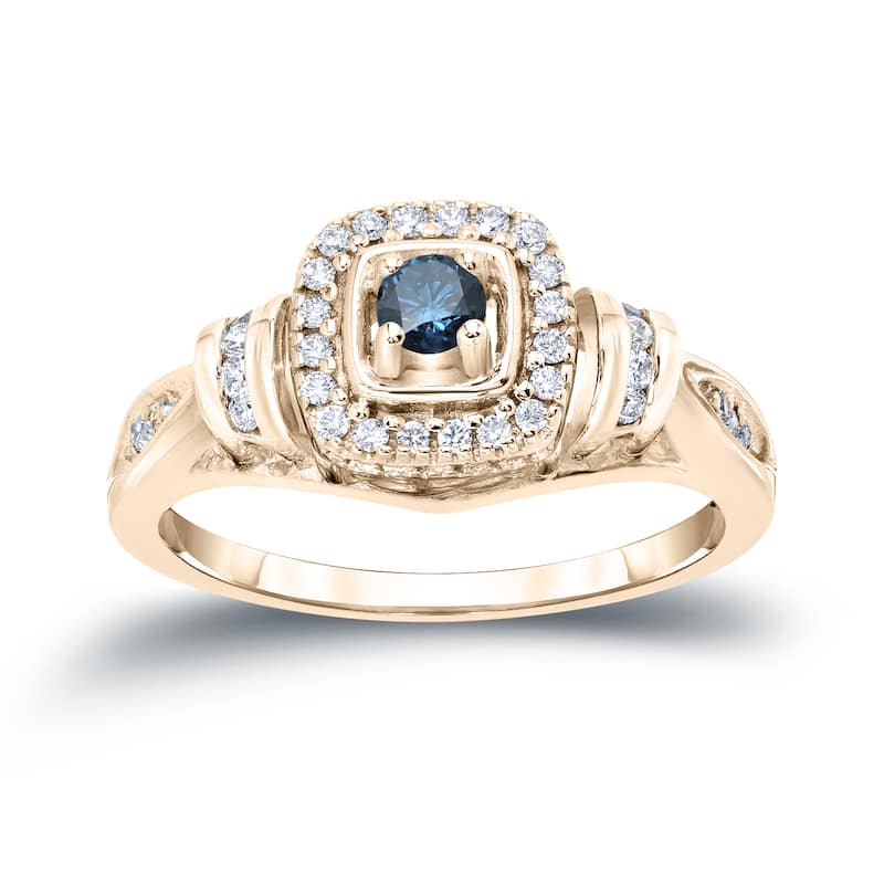 Auriya Modern Round 2/5ct TW Blue Diamond Halo Engagement Ring 14k Gold