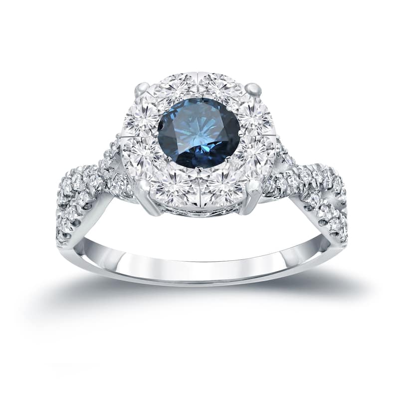Auriya 1 carat TW Infinity Blue Diamond Halo Engagement Ring 14k Gold