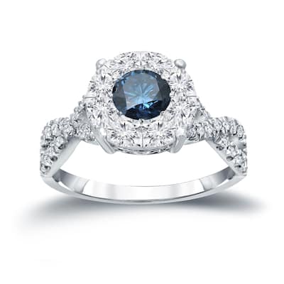Auriya 1 carat TW Infinity Blue Diamond Halo Engagement Ring 14k Gold