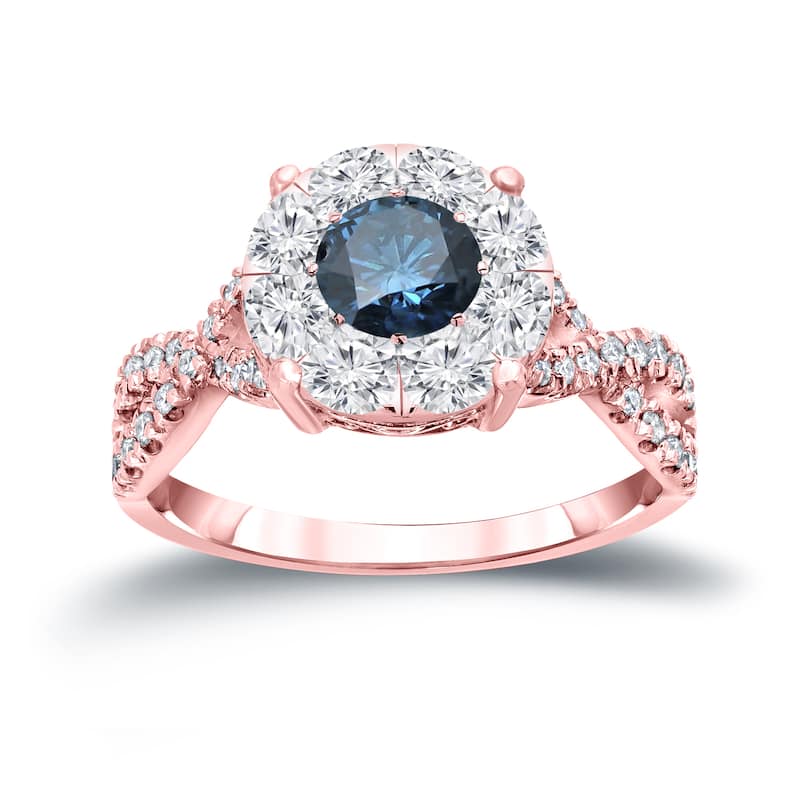 Auriya 1 carat TW Infinity Blue Diamond Halo Engagement Ring 14k Gold