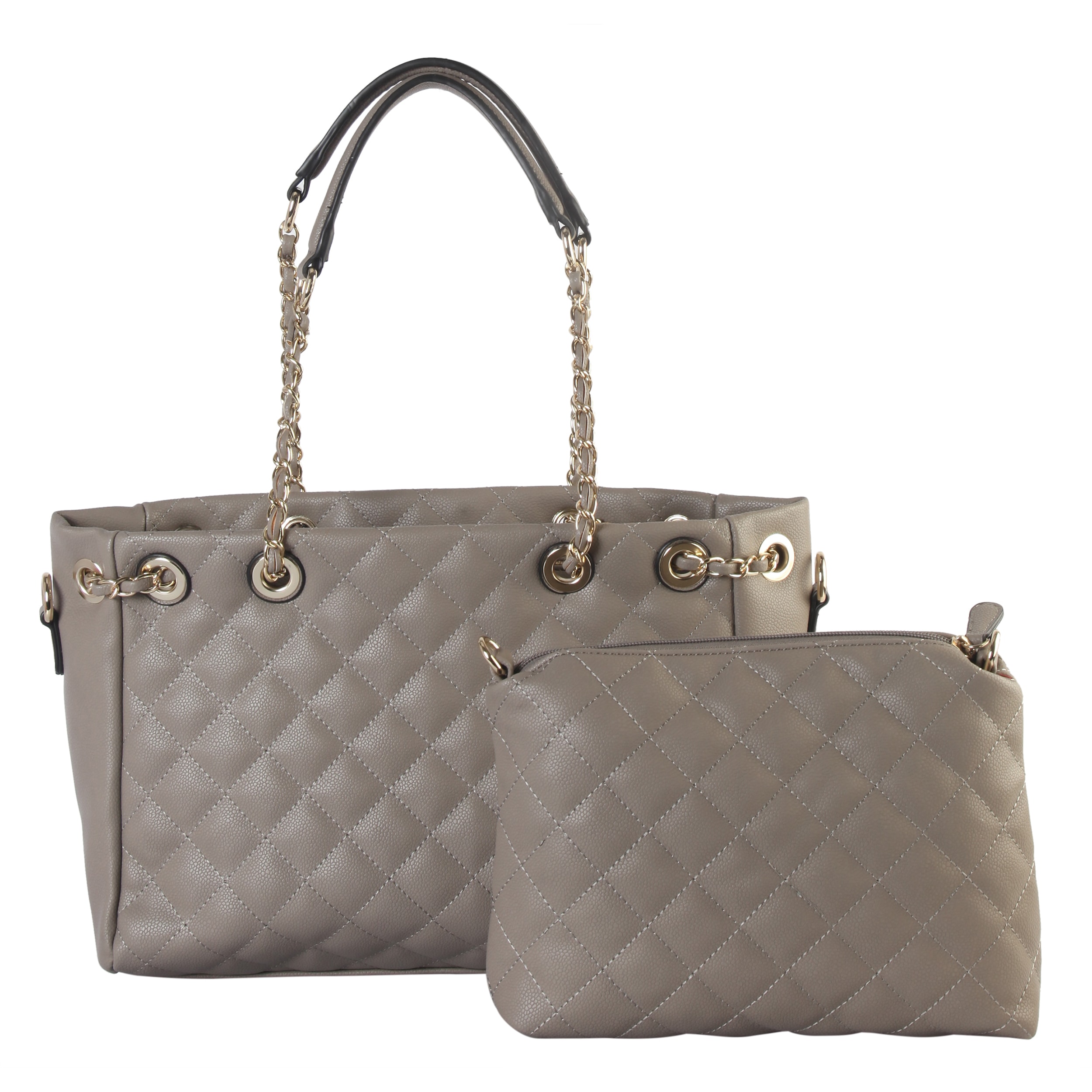 Diophy Quilted Pattern Large Tote with Medium Cosmetic Bag 2 Pieces Set