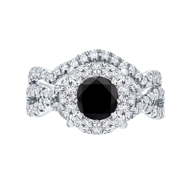 Auriya Braided 1 1/5ctw Halo Black Diamond Engagement Ring Set 14k Gold