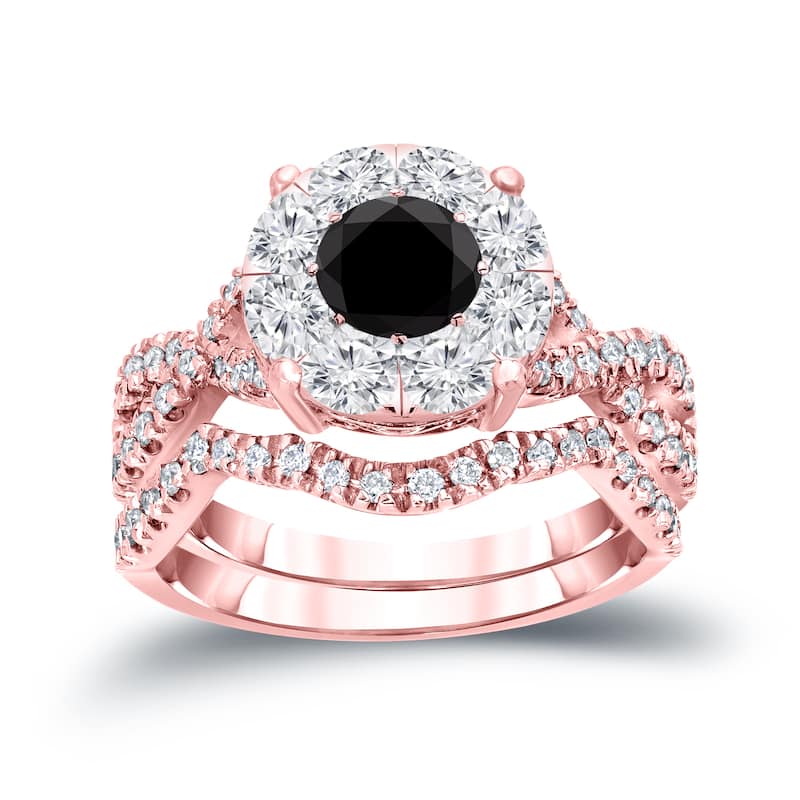 Auriya Braided 1 1/5ctw Halo Black Diamond Engagement Ring Set 14k Gold
