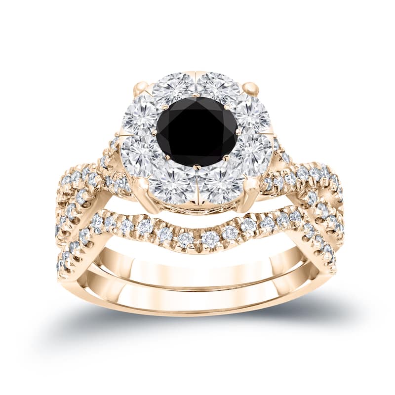 Auriya Braided 1 1/5ctw Halo Black Diamond Engagement Ring Set 14k Gold