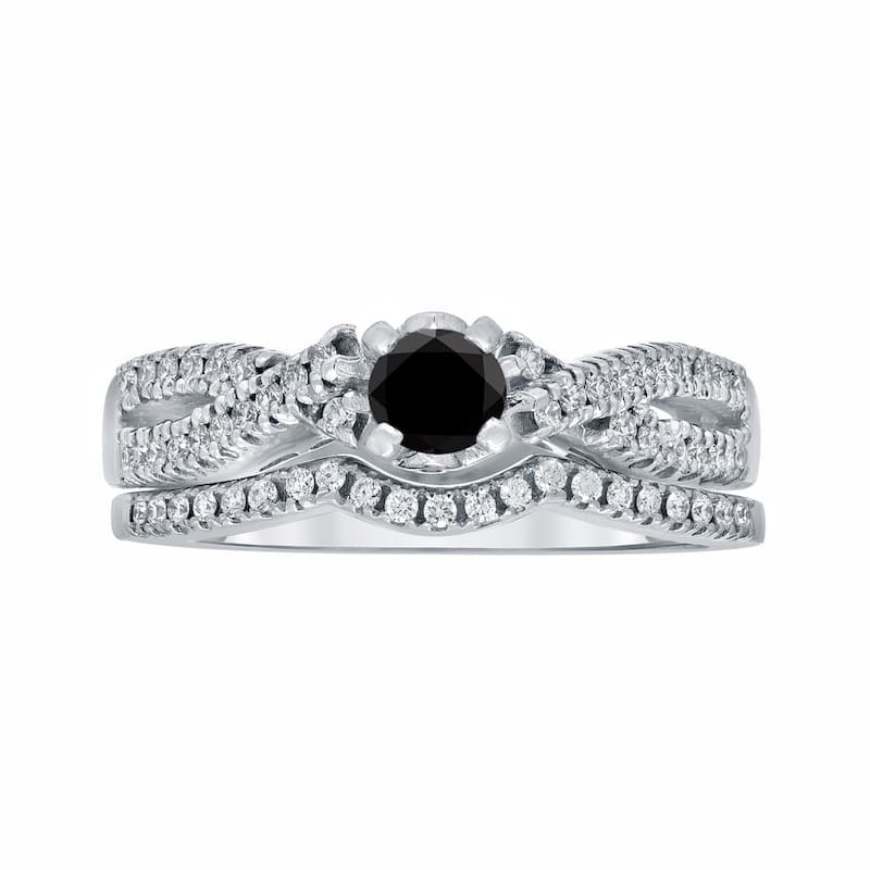 Auriya Braided 1/2ctw Halo Black Diamond Engagement Ring Set 14k Gold